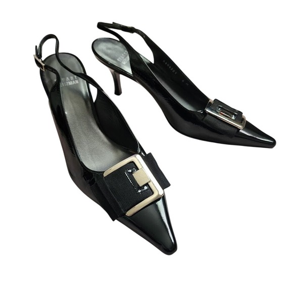 STUART WEITZMAN Dynasty Slingback Buckle Pumps Black Carolyn Bessette Kennedy 8 - Picture 2 of 12
